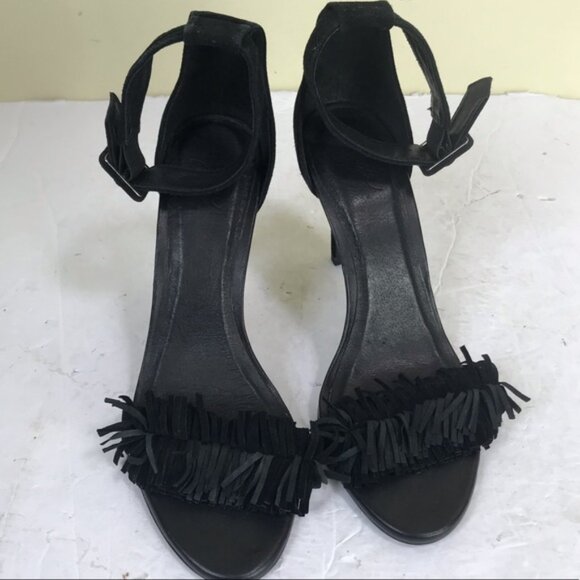 Joie Pippi Ankle Strappy Fringe Buckle Suede Heels Sandals Shoes Open Toe Goth 8 - Picture 6 of 15